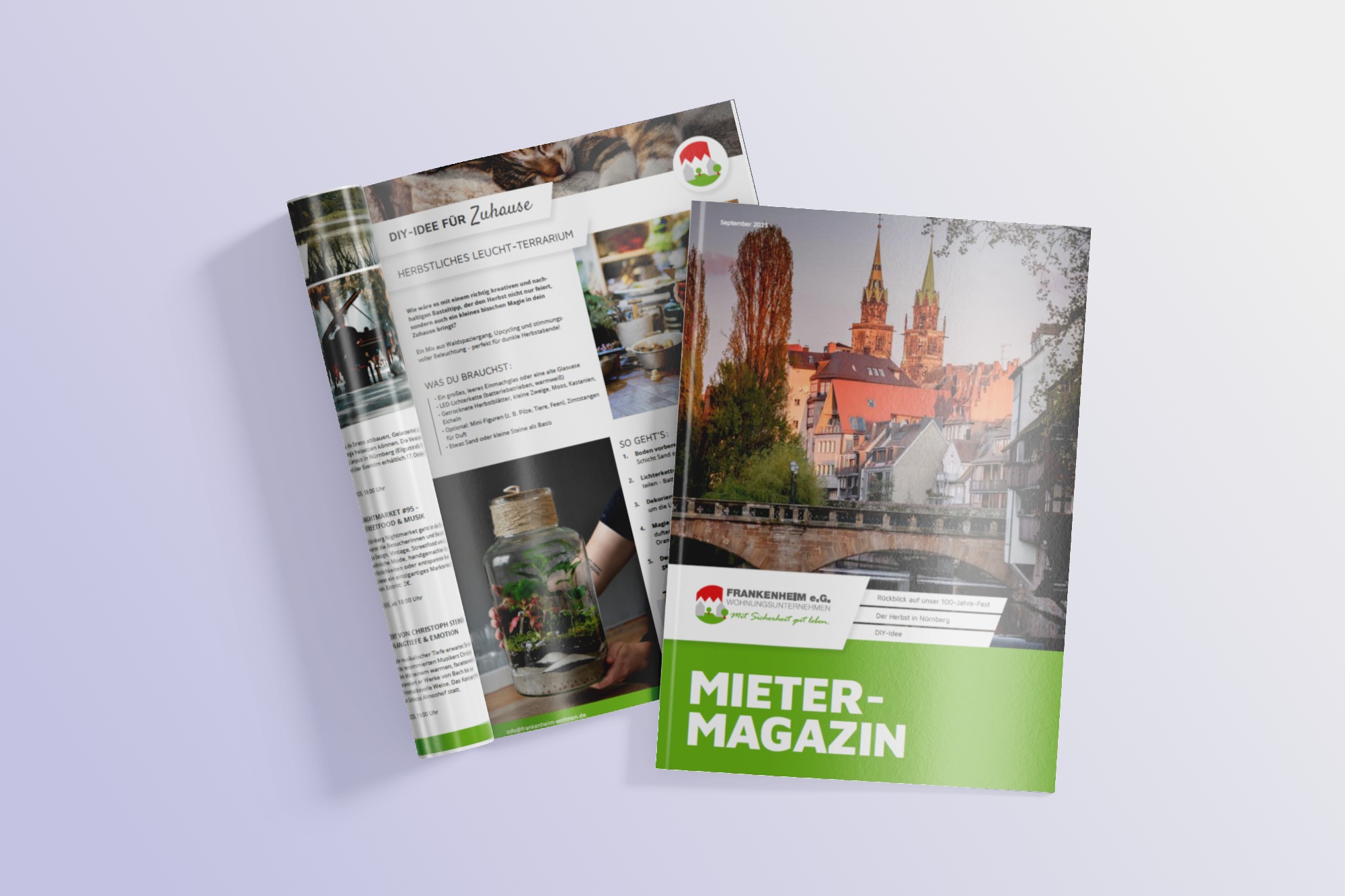 Mietermagazin der Wohnungsbaugenossenschaft Frankenheim e.G.: Vorderseite und Innenansicht.